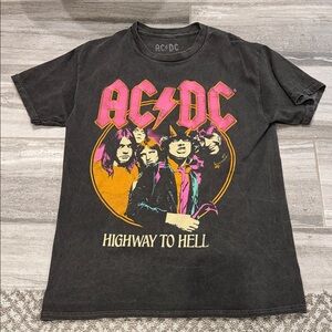 AC/DC Black Womens T-Shirt with Pink and Orange Graphic